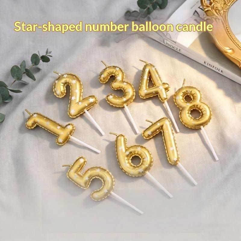 2Pcs Golden Printed Candle, Star Candle, Birthday Candle 0-9 Number Cake Topper, Baby Shower, Valentine'S Day Candles