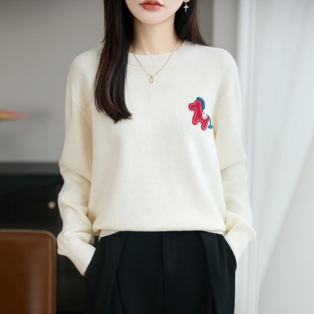 Knitted Sweater, Women's Loose-fitting Casual Top, Inner Layer Base Shirt, Thick and Warm Pure Color Blouse