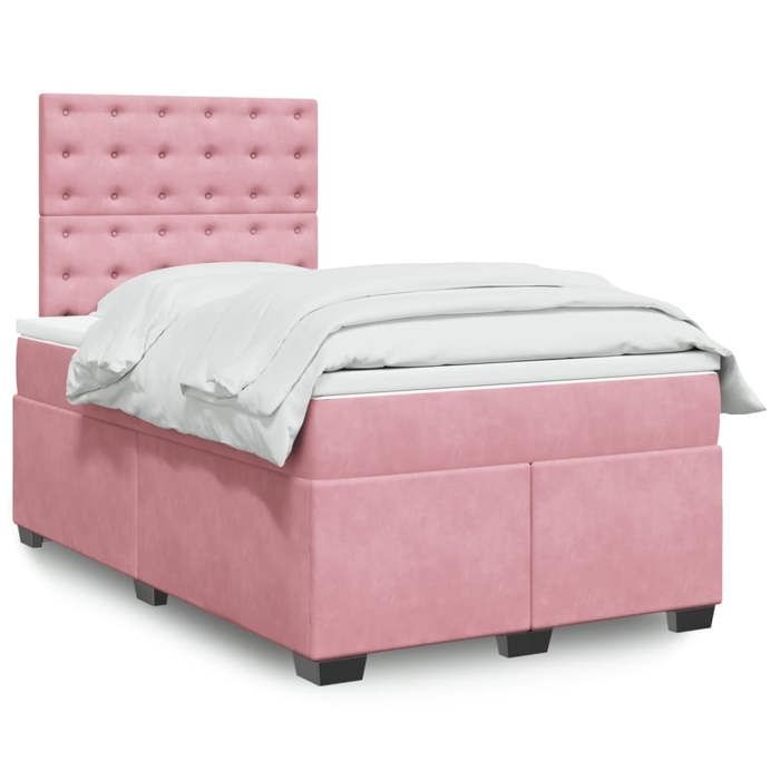 VidaXL Sommier à lattes de lit avec matelas rose 120x190 cm velours, lit, lit à plate-forme, lit à panneaux, meuble de 3293175