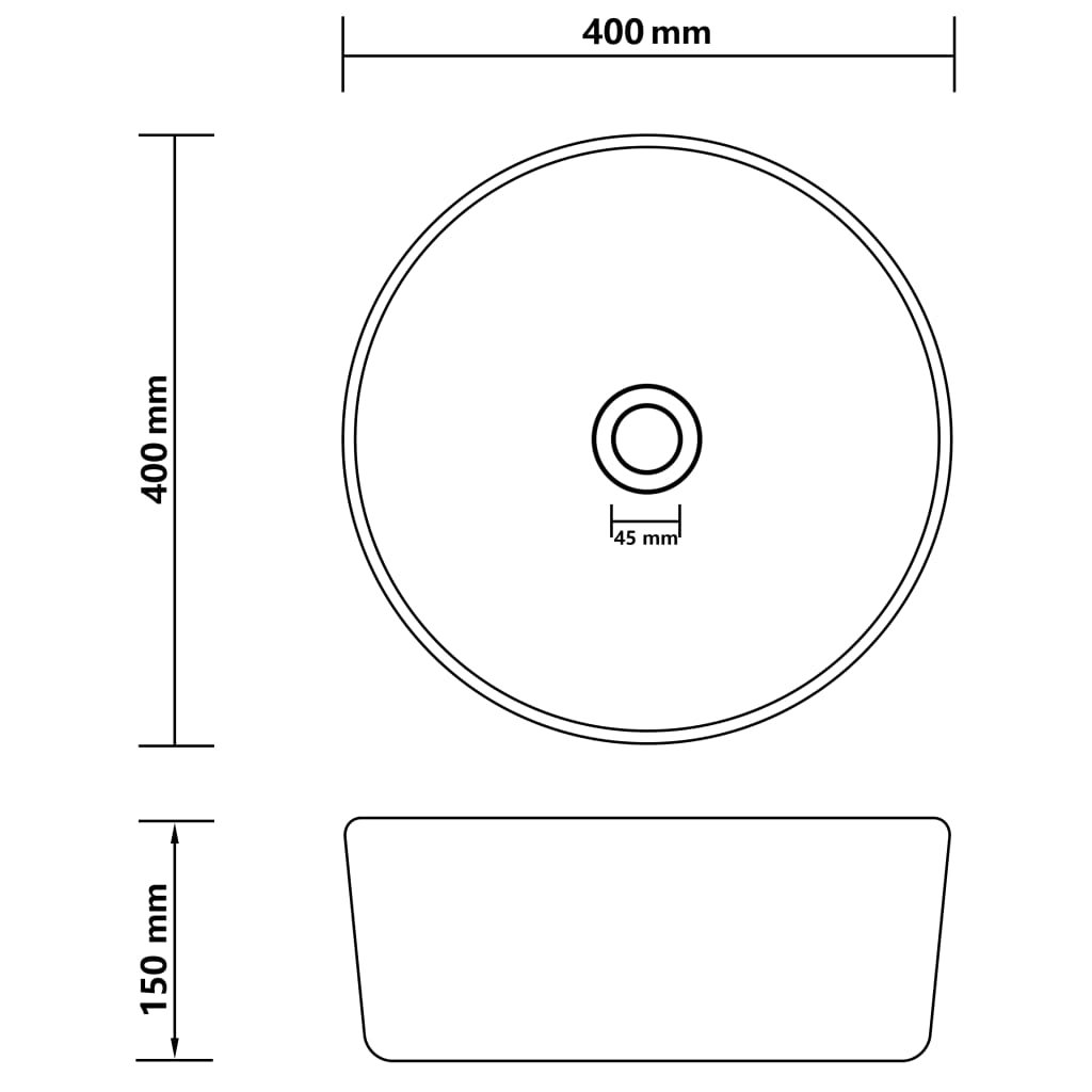Luxury Round Wash Basin Matte Dark Grey 40 X 15 Cm Ceramic