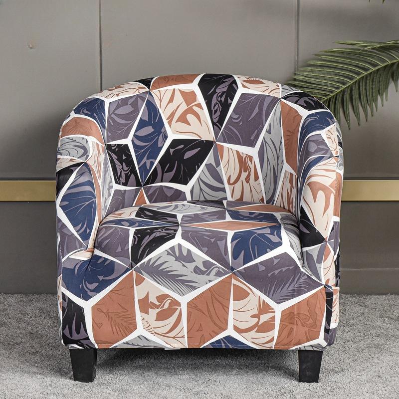 Elastic Full Package Semi-circular Bathtub Small Single Person Sofa Cover, Internet Cafe Coffee Shop Wine Room Print Cover