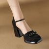 Fashion Fashion Sandals Summer New Suede Shallow Bow Single Shoes Woman's Square Toe Thick High Heel Pumps Elegant Zapatos De Mujer