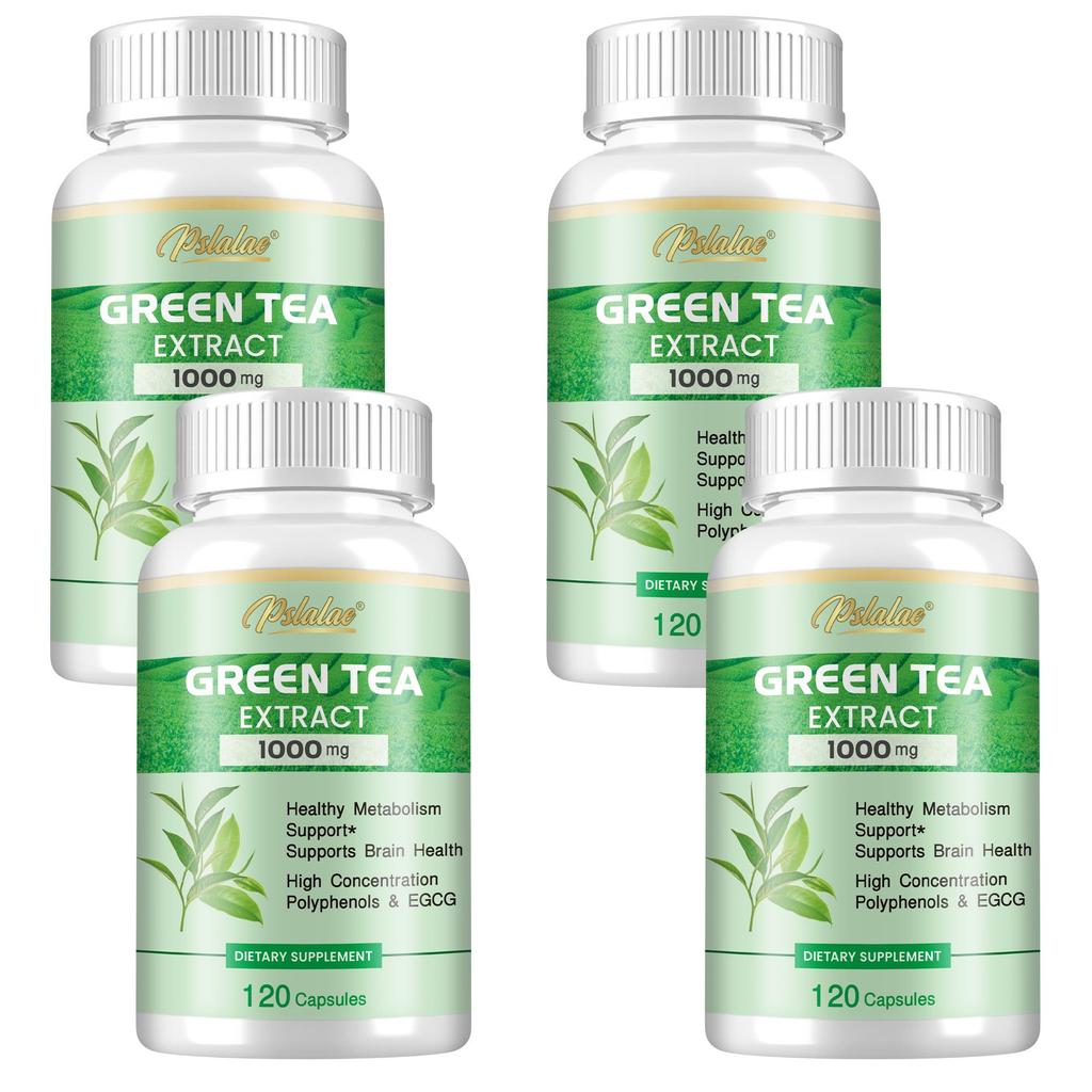 Green tea extract capsules, 1000 mg, containing EGCG and polyphenols, antioxidant, suitable for both men and women.