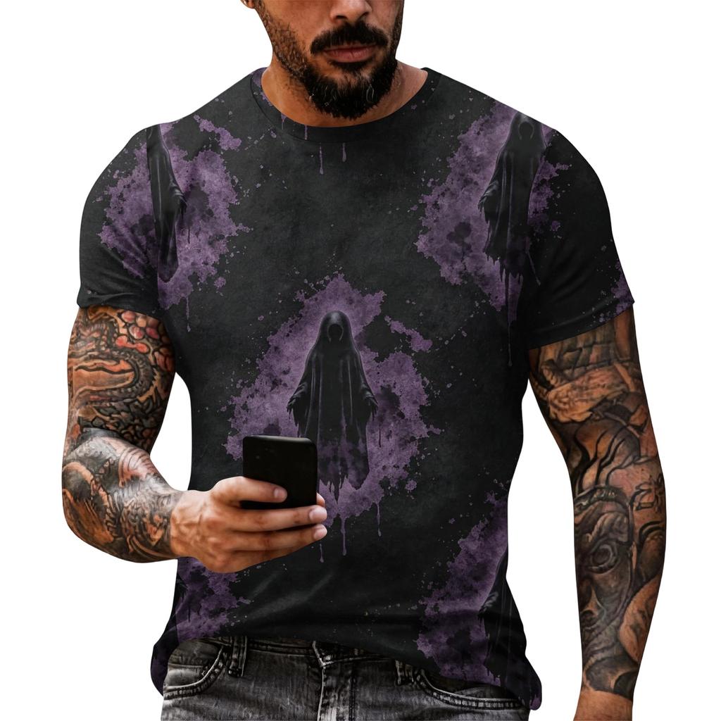 Men's Halloween Print Short Sleeve T Shirt Loose Fit Casual Summer Daily Top Comfortable Lightweight Fabric Breathable Design