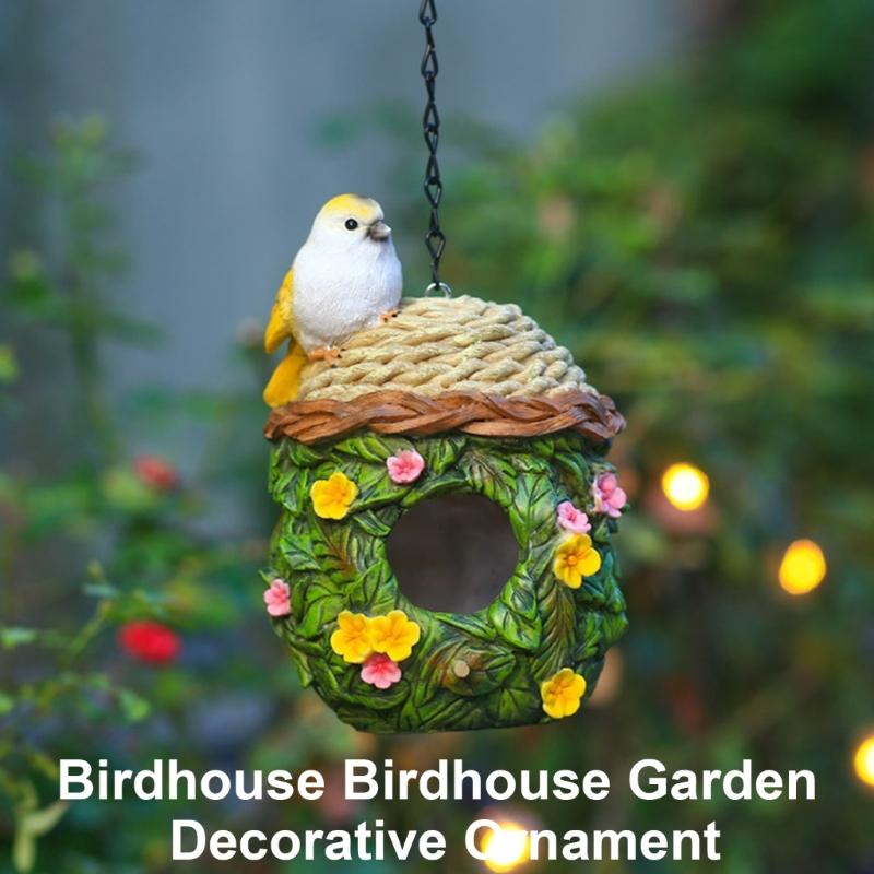 Bird Nest Parrots Nest Hanging House for Various Size Birds Wild Birdhouse Resin Nest Breeding Bird House for Courtyard