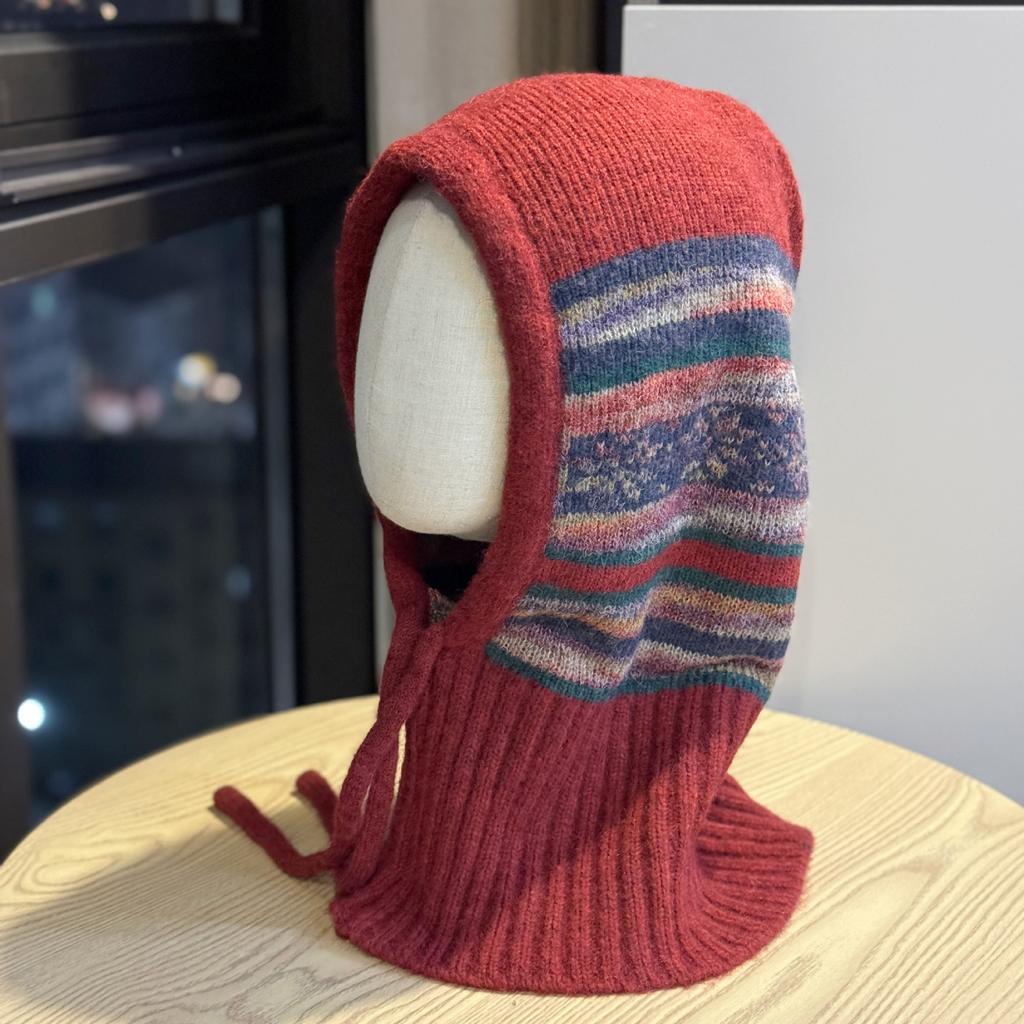 New Scarf Hat Integrated Knitted Hat for Men and Women Warm Ear Protection Lei Feng Hat Autumn and Winter Balaclava Woolen Hat