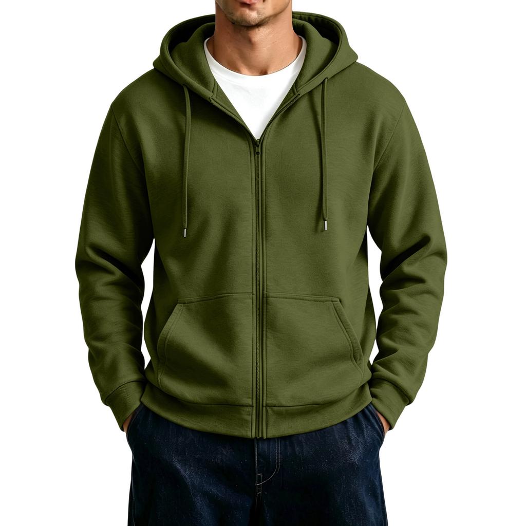 Men's Zip-Up Hoodie Jacket with Large Pockets Color Casual