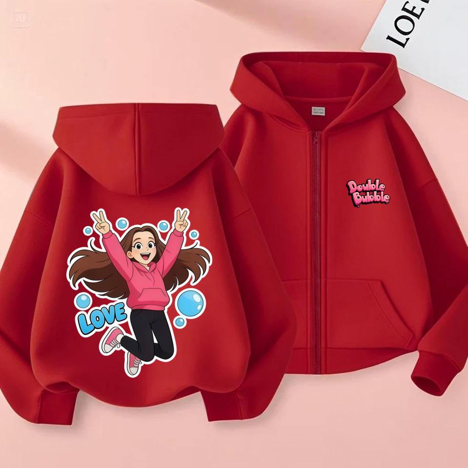Cartoon Print Hoodie for Girls, Spring/Autumn Casual Breathable Hooded Cardigan Top Outerwear