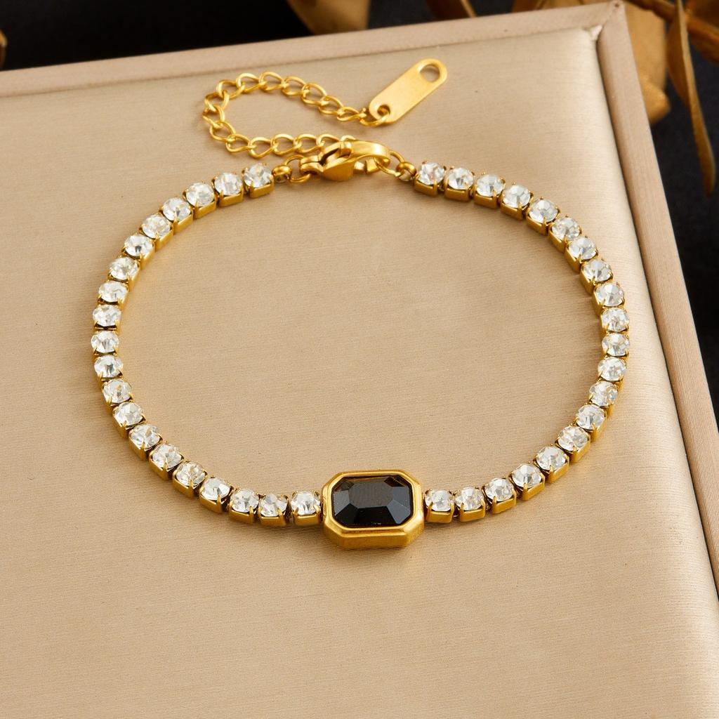 Gold Plated Emerald Cubic Zirconia Tennis Chain Bracelet