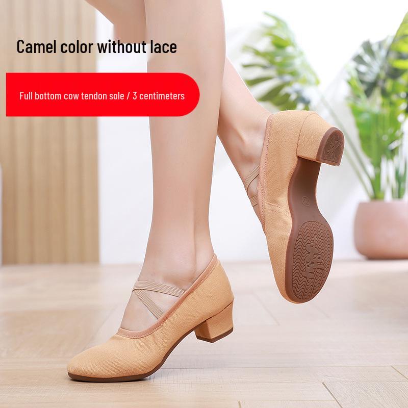 Women's Lace-Free Ballet Heeled Dance Shoes with Soft Sole for Yoga and Classical Dance