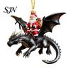Xmas Tree Hanging Accessory Santa Claus Dragon Rider Christmas Ornament, 2D Acrylic Red Door Window Decor with Flying Decorations for Home Parties