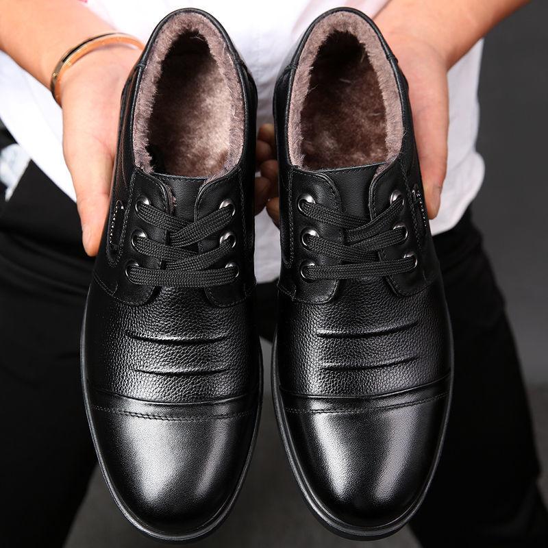 

Cotton shoes men s autumn and winter men s leather cowhide casual shoes business fleece warm cotton shoes men s cotton shoes dad shoes 38