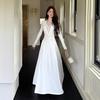 Lace Splicing Pure Desire Wind V-neck Long-sleeved Dress Women's Autumn Slim-fitting Waist Skirt Design Sense Big Swing Dress