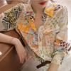 Women S Loose Long Sleeve Printed Turn Down Collar Casual Blouse Shirt