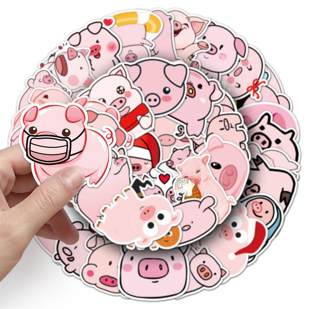50 Pig Doodle Cartoon Cute Animal Children Creative DIY Skateboard Mobile Case Suitcase Sticker Waterproof