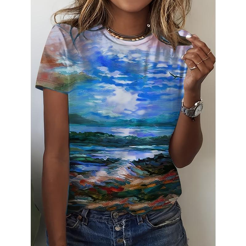 Loose Crew Neck Top Casual Simple Short Sleeve Fashion T-Shirts Women’s