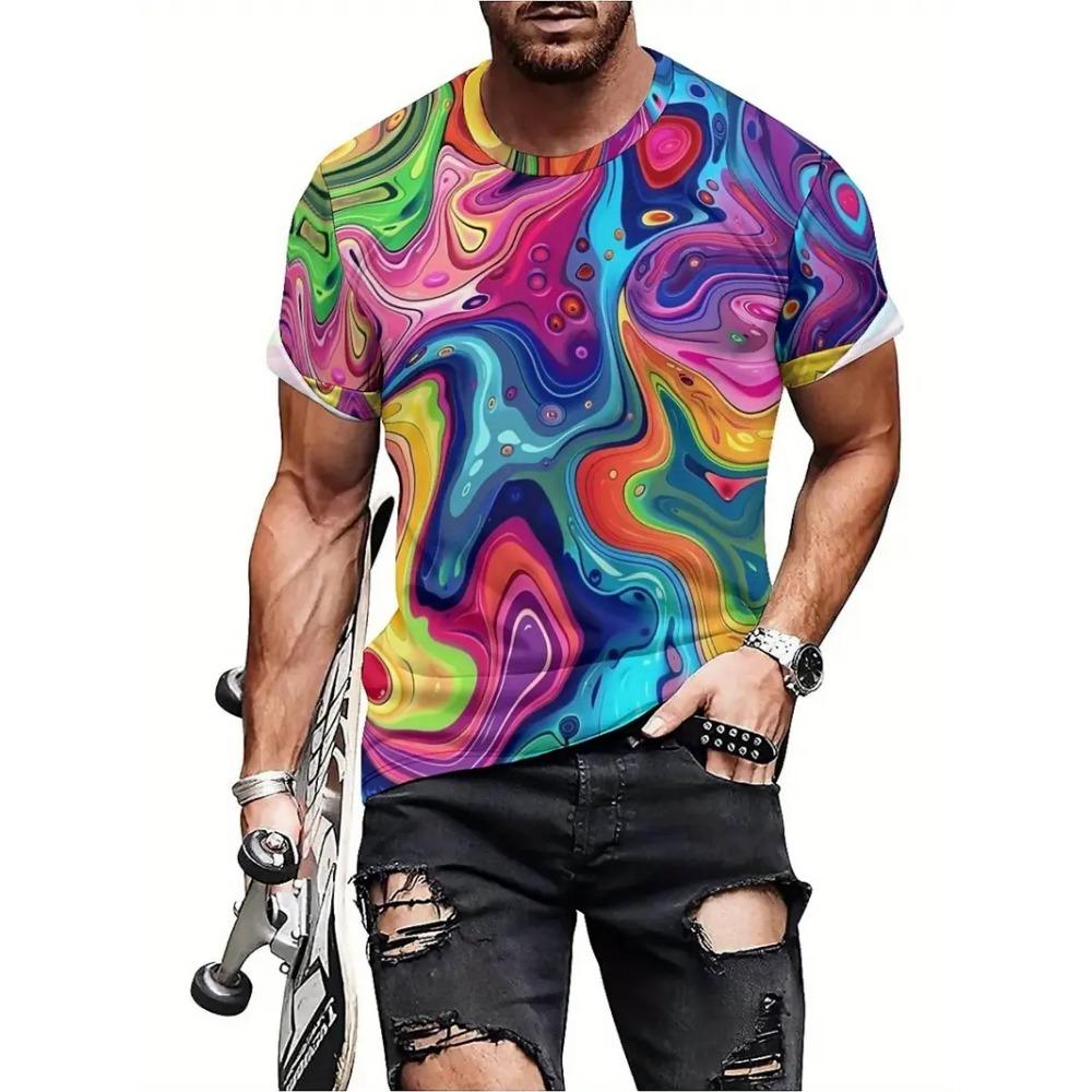 3d Printed Abstract Pattern Men T-Shirt Colorful Unisex Hip Hop T Shirt For Men Summer Casual Round Neck Short Sleeve