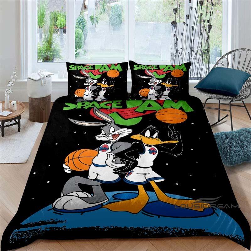 Ensemble couette et taie d'oreiller classique sur le thème du film de science-fiction Space Jam, imprimé en 3D, ensemble de literie pour enfants, décoration de chambre peut être personnalisé