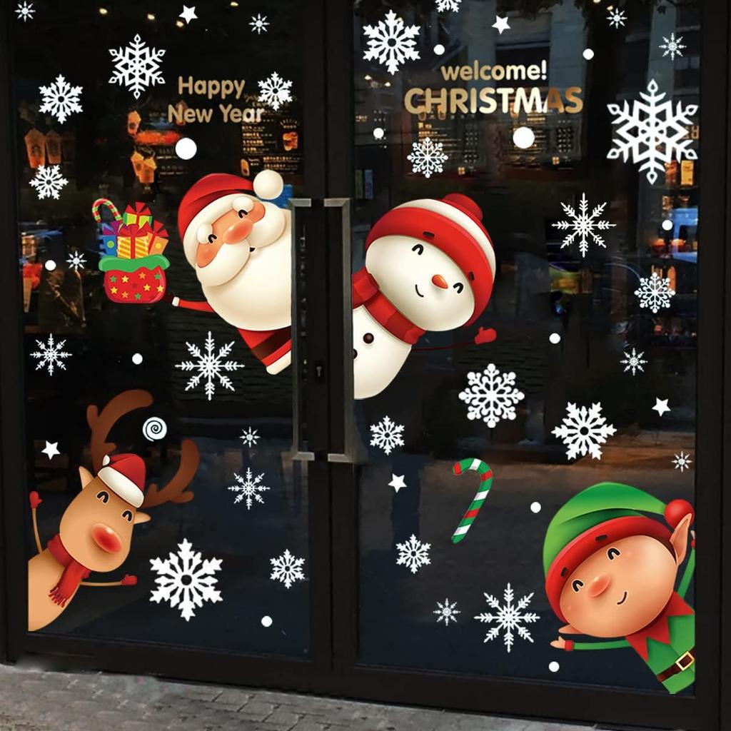Christmas Snowflake Window Clings Stickers For Glass Xmas Decals Decorations Indoor Holiday Santa Claus Reindeer Decals Forparty