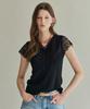 MAXZA Lace Contrast V-Neck Short Sleeve Knit