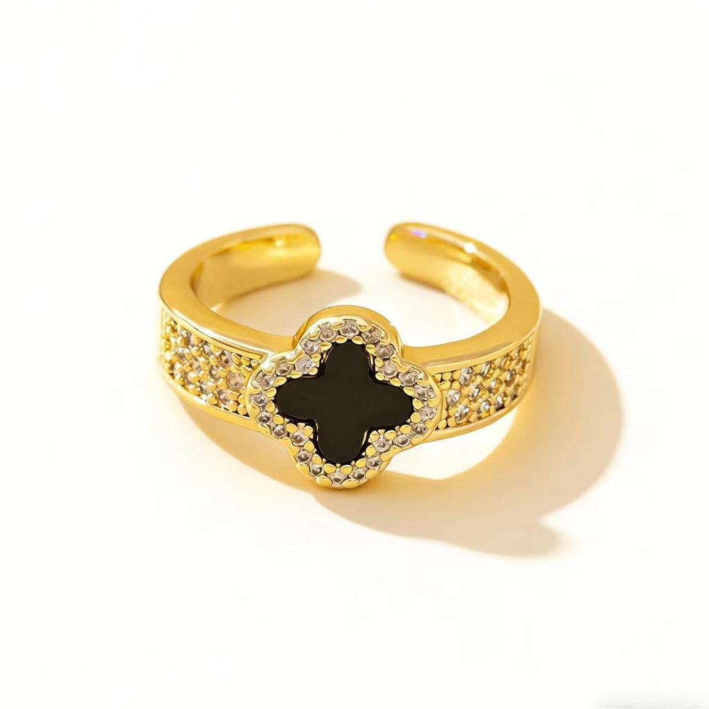 Classic and Versatile Four-leaf Clover Ring Adjustable Size Subtly Luxurious and High-end Four-leaf Clover Ring