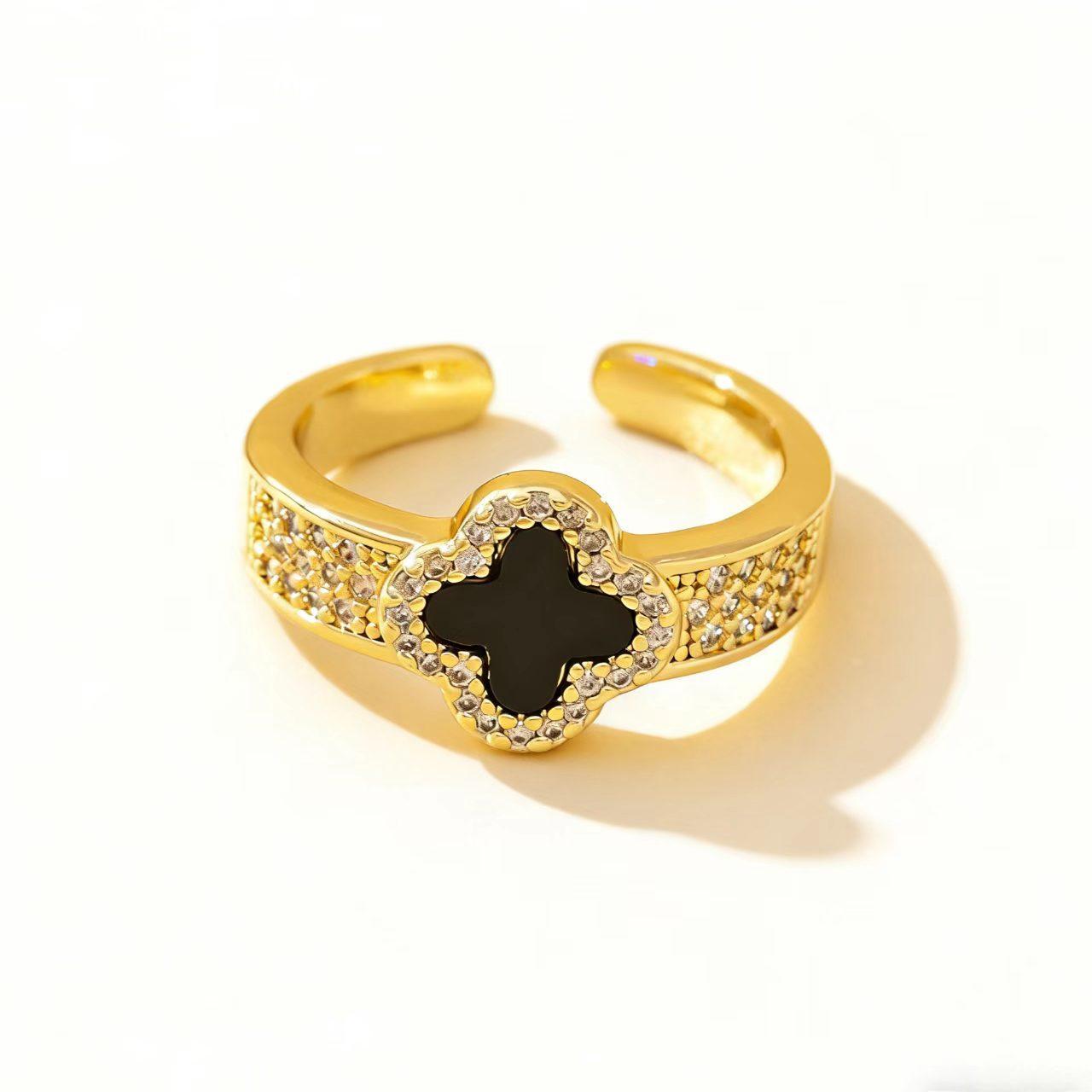 Classic and Versatile Four-leaf Clover Ring Adjustable Size Subtly Luxurious and High-end Four-leaf Clover Ring