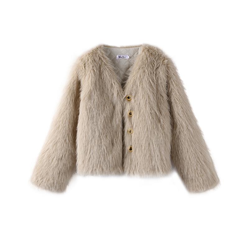 2024 Women Winter Fashion New Faux Fox Fur Coat Metal Button Thickened Warm Tops