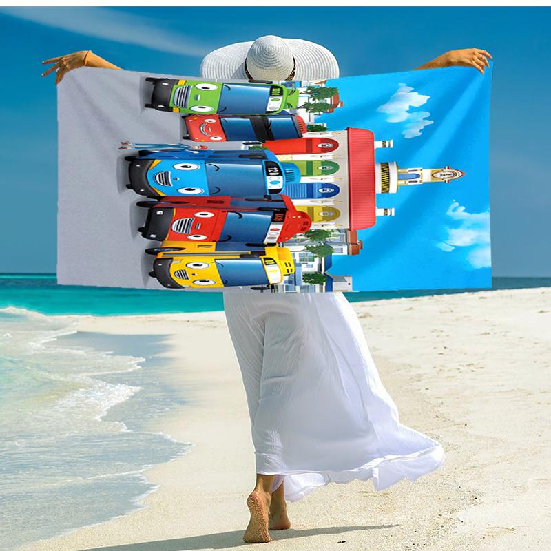 1pc Tayo The Little Bus1 Beach Towel, Comfortable and Thick, and Swimming/Bath/Picnic/Camping Towel, Suitable for Seaside Beaches