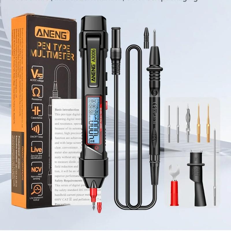 New ANENG A3006 Pen Multimeter Mini Digital 4000 Counts Professional AC/DC Voltage Ohm Diode Capacitance Resistance NCV Test Tool with Digital Display