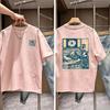 2026 Summer Cherry Blossom Pattern Of Mount Fuji Style Printed Tshirt Cotton Round Neck Casual Fashion Short Sleeve Unisex