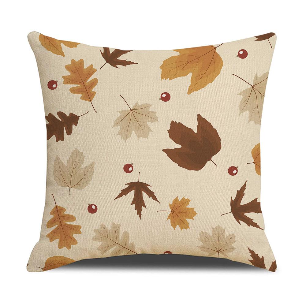 Home Autumn Harvest Pillow Cover New Pumpkin Maple Leaf Linen Print Sofa Pillow