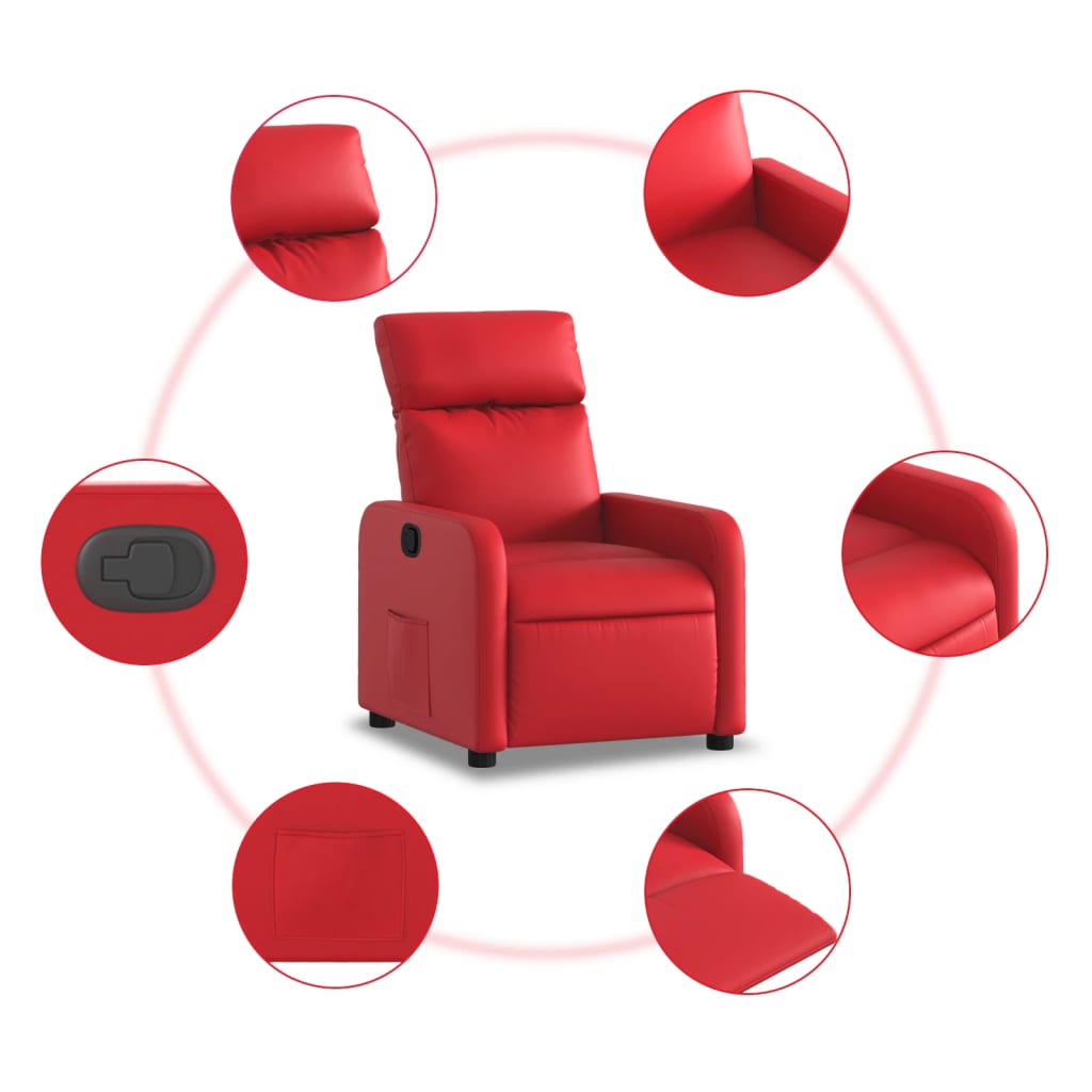 Recliner Chair In Red Synthetic Leather
