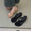 Small slope heel flip-flop shoes women wear in summer to increase height and thin yellow beautiful beach cool slippers women