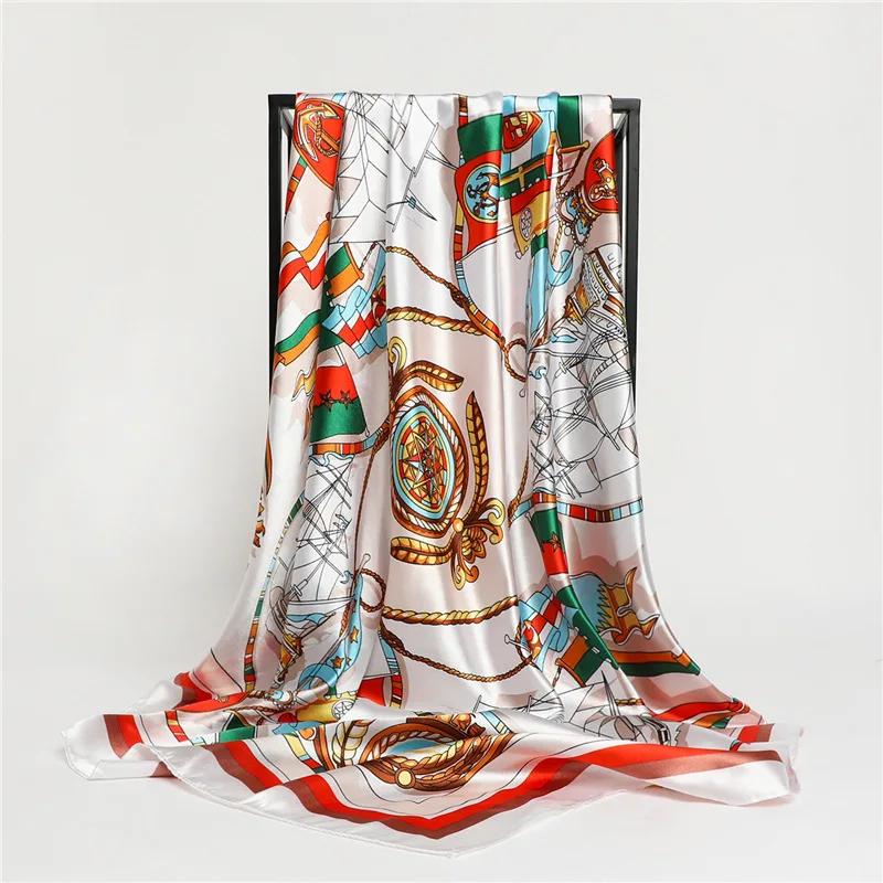 New Print Designer Scarves Silk Scarves Large Square Scarf Women Travel Shawl Headscarf 90cm Luxury Brand Foulard Bufandas