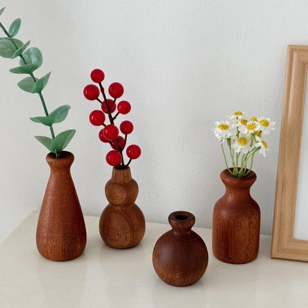 Decorative Wooden Vase Floral Arrangement Tabletop Decor Unique Flowerpot  Office Desk