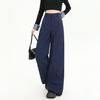 navy blue yuppie old money style retro straight trousers women's high waist thin casual trousers trousers & extended