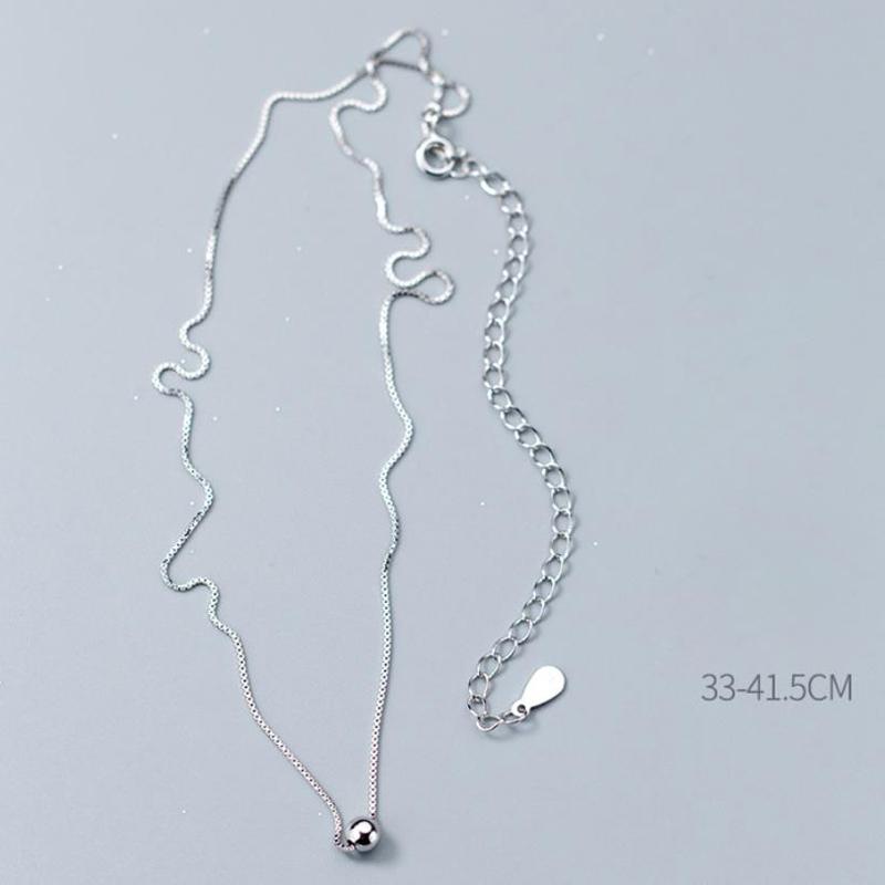 925 Sterling Silver Box Chain Round Ball Clavicle Chain Necklaces for Women Girl Gifts