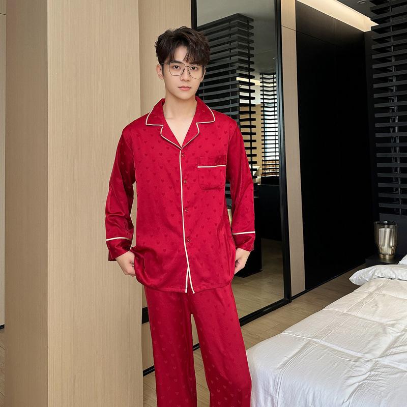 

Весенне-осенняя корейская пижама-кардиган из ледяного шелка для пар XXL