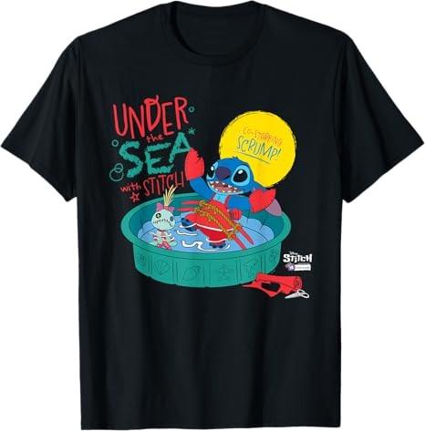Stitch In Costume Little Mermaid Under The Sea Black TShirt S