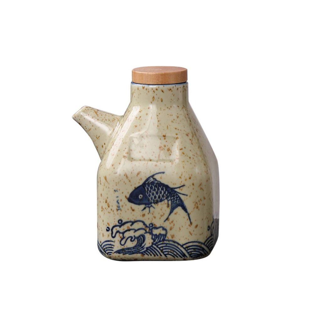 Style Creative with Bamboo Lid Ceramic Cruet Pot Spice Jar Condiment Container Seasoning Box