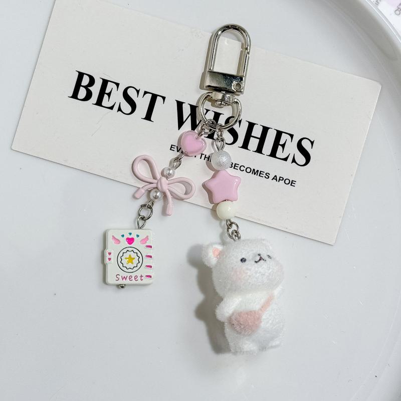 

Creative Flocking Bear Bag Pendant Car Keychain Small Animal Mobile Phone Pendant For Girl Women Gift Bag Decoration A2