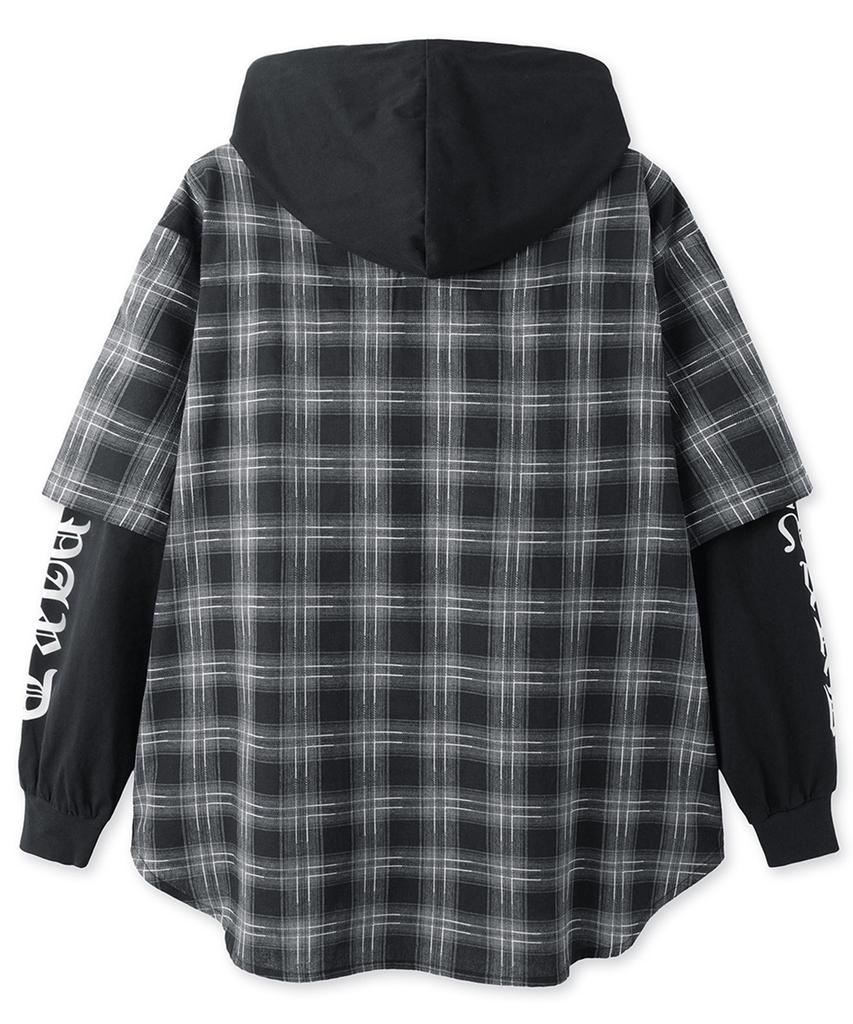 OHY Layered Check Zip Hoodie Shirt - Black