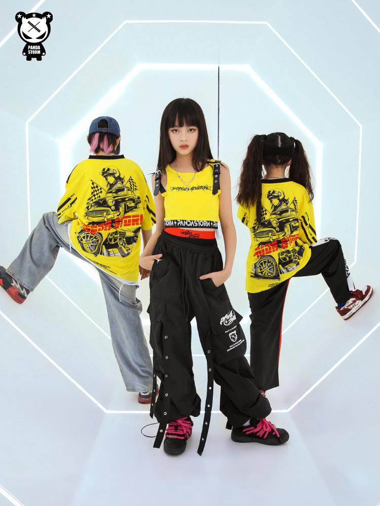 Kids' Hip Hop Street Dance Performance Outfit - Jazz Dance Fashion Show Drum Set Vest and T-shirt for Boys and Girls