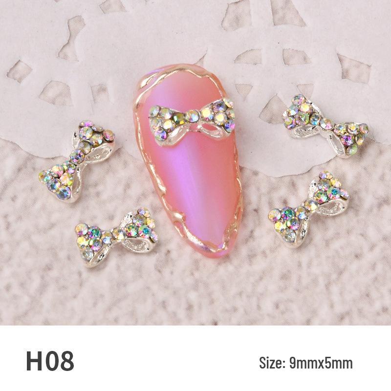 Japanese Style Rhinestone and Pearl Bow Nail Art Accessories