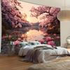 1Pc Lotus Cherry Blossom Lake Tapestry Wall Hanging, Decorative Fabric Poster for Bedroom, Living Room, Dorm & Home Decor