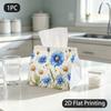 1pc Tissue Box, Watercolor Blue White Daisies Calm Beauty Pattern, 2D Flat Printing, Dust Blocking, Folds Flat, Napkin Box, for Formal Meals