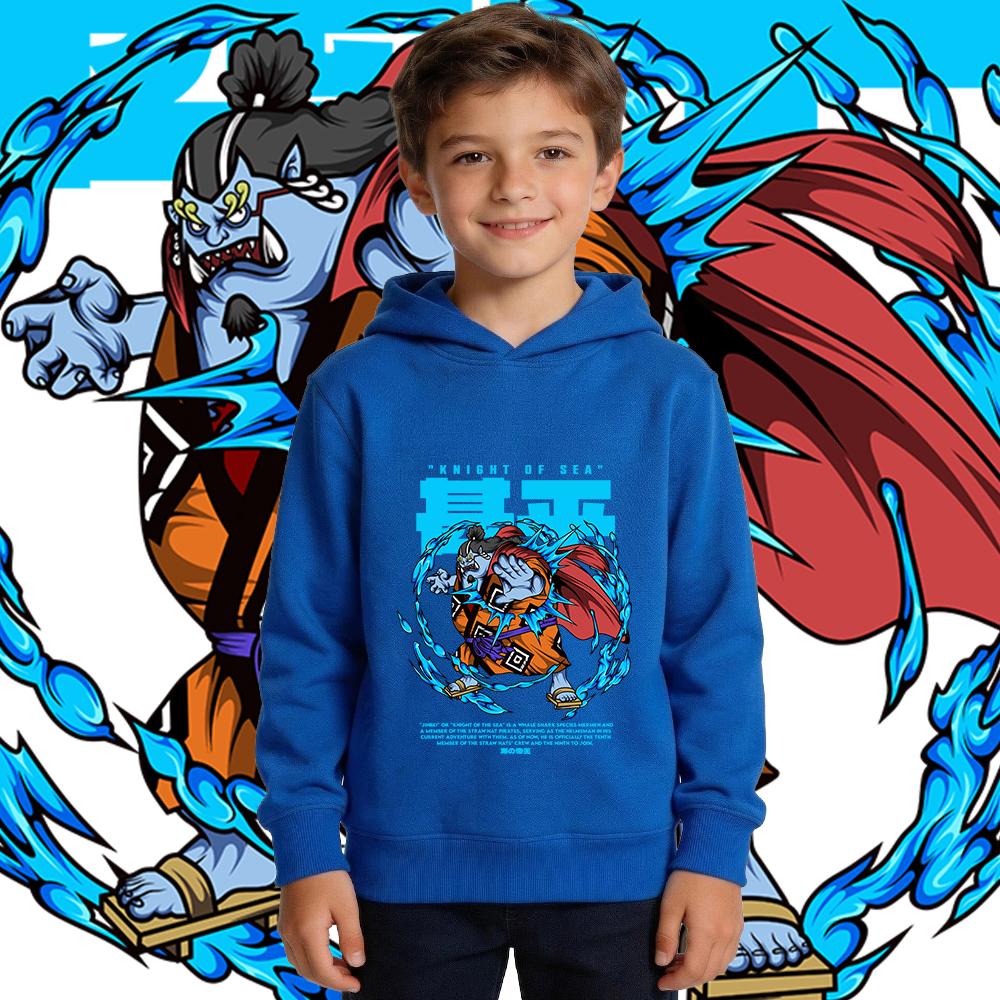 One Piece Jinbe Anime Print Boys Girls Kids Fleece Pullover Hoodie Autumn Winter Warm Casual Hooded Sweatshirt