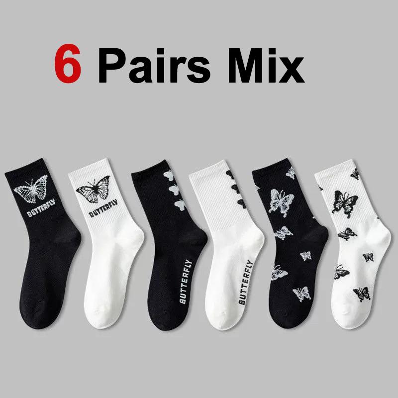 

6/12 пар женских носков средней длины с принтом бабочек, модные уличные удобные потопоглощающие дышащие повседневные носки One Size