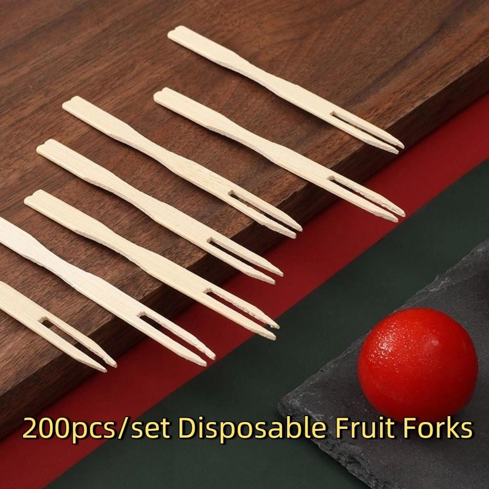 200 Pieces Mini Size Disposable Fruit Fork Bamboo Sushi Sticks Portable Appetizer Forks  Birthday