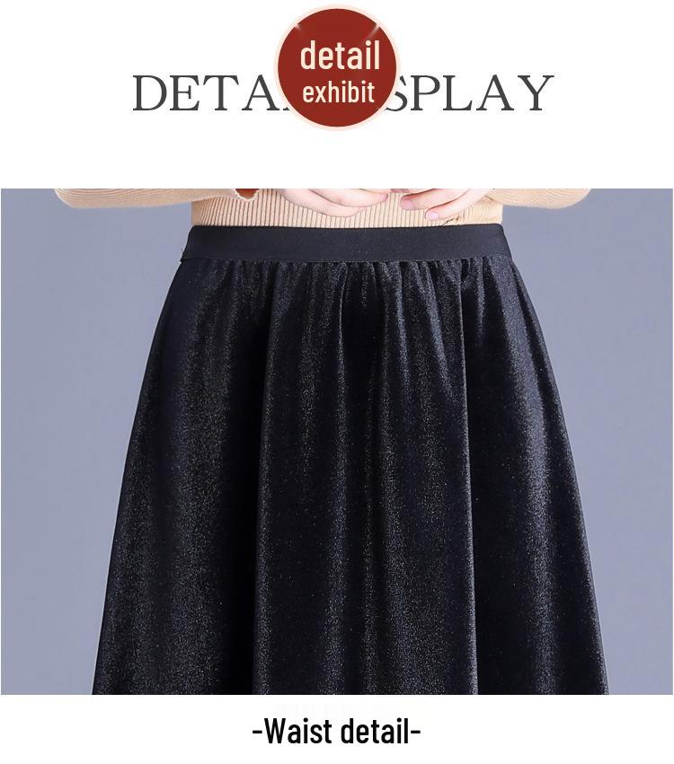 2026 New Style High-Waisted Wool Blend Reversible Velvet A-Line Mid-Length Skirt with Print